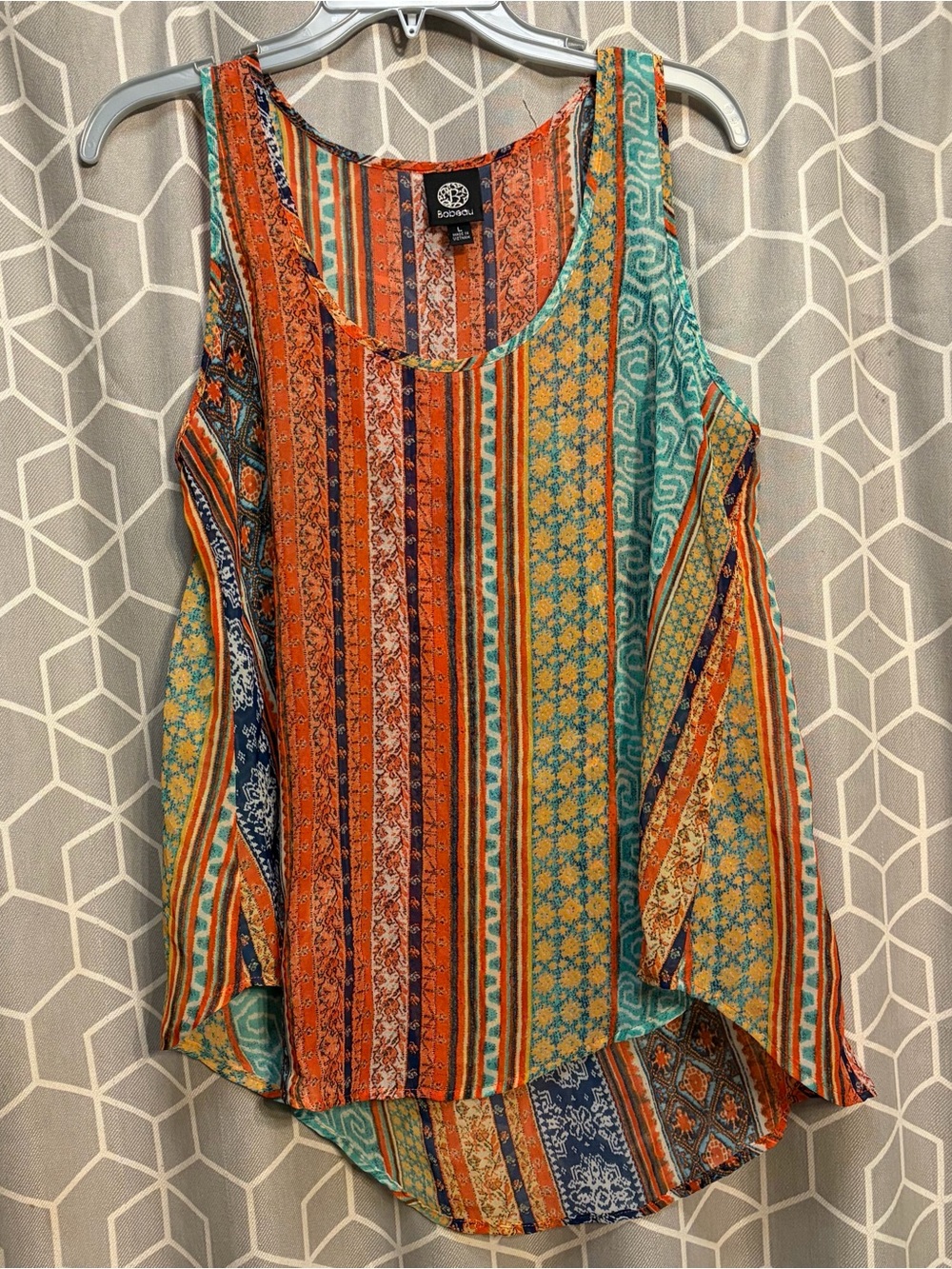 bobeau Orange Teal Multi-Stripe Tank Top